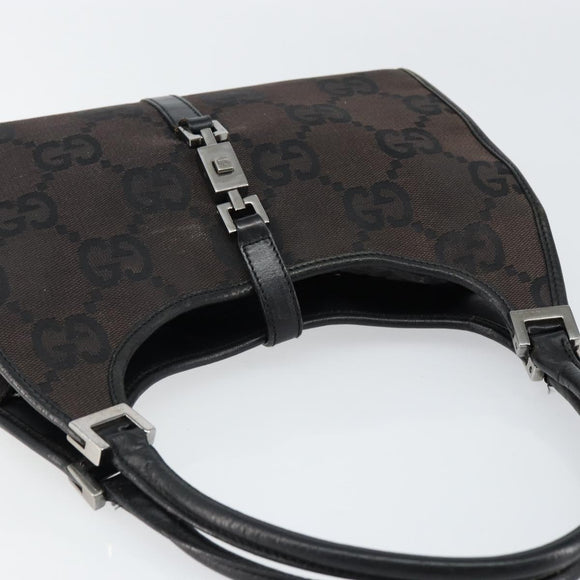 GUCCI GG Canvas Jackie Shoulder Bag Black Silver 002 1068 Auth gh1179