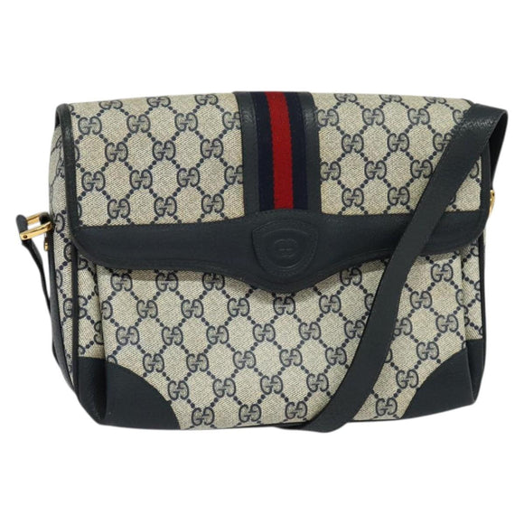 GUCCI GG Supreme Sherry Line Shoulder Bag PVC Navy Gold 001 116 0844 Auth gh118