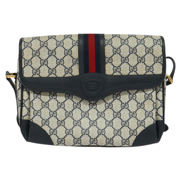 GUCCI GG Supreme Sherry Line Shoulder Bag PVC Navy Gold 001 116 0844 Auth gh118