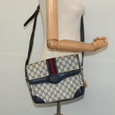 GUCCI GG Supreme Sherry Line Shoulder Bag PVC Navy Gold 001 116 0844 Auth gh118-23
