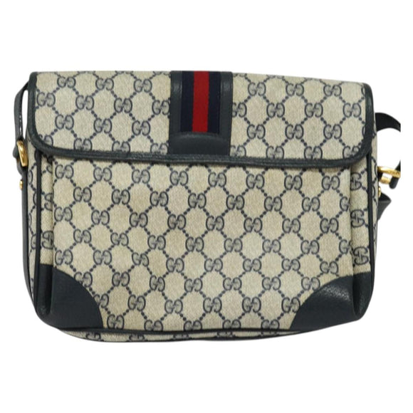 GUCCI GG Supreme Sherry Line Shoulder Bag PVC Navy Gold 001 116 0844 Auth gh118