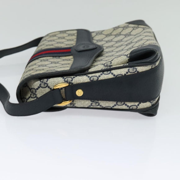 GUCCI GG Supreme Sherry Line Shoulder Bag PVC Navy Gold 001 116 0844 Auth gh118