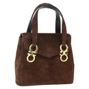 Salvatore Ferragamo Gancini Hand Bag Suede Brown Gold Auth gh1183-1