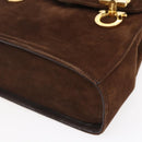 Salvatore Ferragamo Gancini Hand Bag Suede Brown Gold Auth gh1183-9