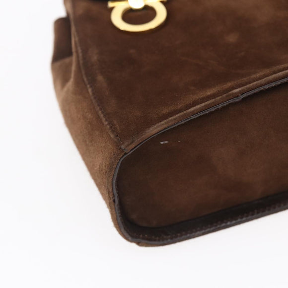 Salvatore Ferragamo Gancini Hand Bag Suede Brown Gold Auth gh1183