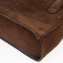 Salvatore Ferragamo Gancini Hand Bag Suede Brown Gold Auth gh1183-15