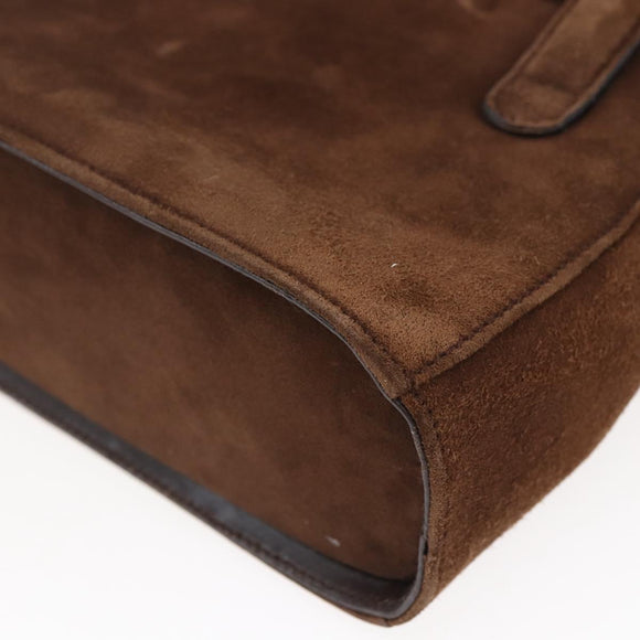 Salvatore Ferragamo Gancini Hand Bag Suede Brown Gold Auth gh1183