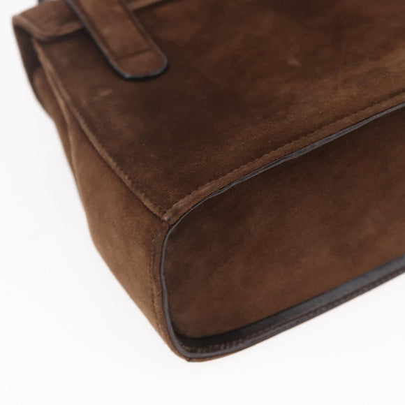 Salvatore Ferragamo Gancini Hand Bag Suede Brown Gold Auth gh1183