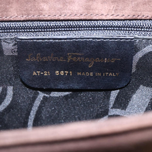 Salvatore Ferragamo Gancini Hand Bag Suede Brown Gold Auth gh1183