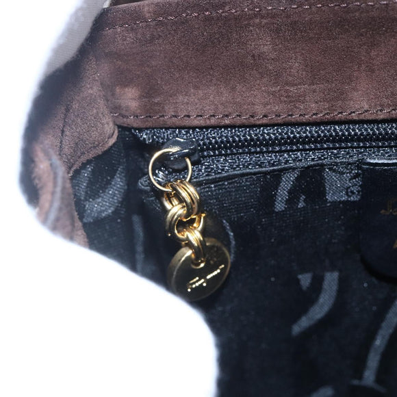 Salvatore Ferragamo Gancini Hand Bag Suede Brown Gold Auth gh1183