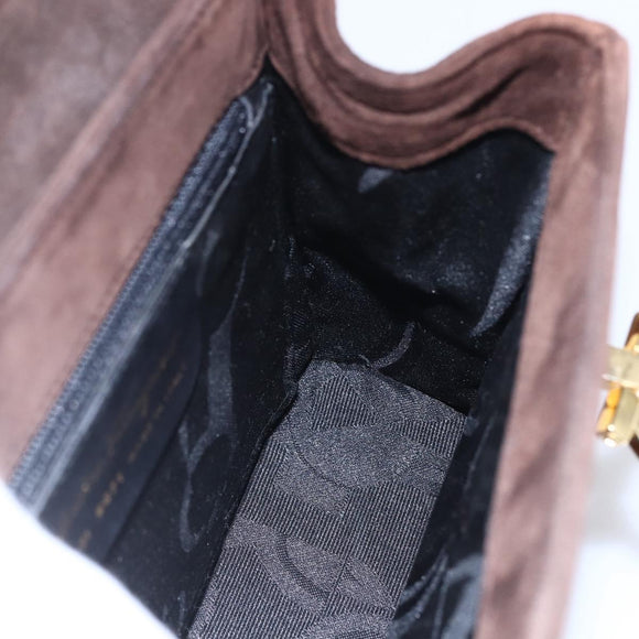 Salvatore Ferragamo Gancini Hand Bag Suede Brown Gold Auth gh1183