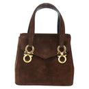 Salvatore Ferragamo Gancini Hand Bag Suede Brown Gold Auth gh1183-13
