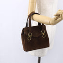 Salvatore Ferragamo Gancini Hand Bag Suede Brown Gold Auth gh1183-20