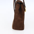 Salvatore Ferragamo Gancini Hand Bag Suede Brown Gold Auth gh1183-3