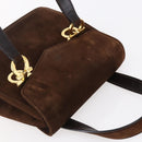 Salvatore Ferragamo Gancini Hand Bag Suede Brown Gold Auth gh1183-6