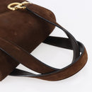 Salvatore Ferragamo Gancini Hand Bag Suede Brown Gold Auth gh1183-7