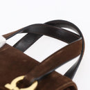 Salvatore Ferragamo Gancini Hand Bag Suede Brown Gold Auth gh1183-8