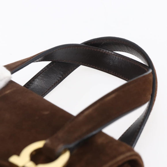 Salvatore Ferragamo Gancini Hand Bag Suede Brown Gold Auth gh1183