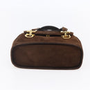 Salvatore Ferragamo Gancini Hand Bag Suede Brown Gold Auth gh1183-5