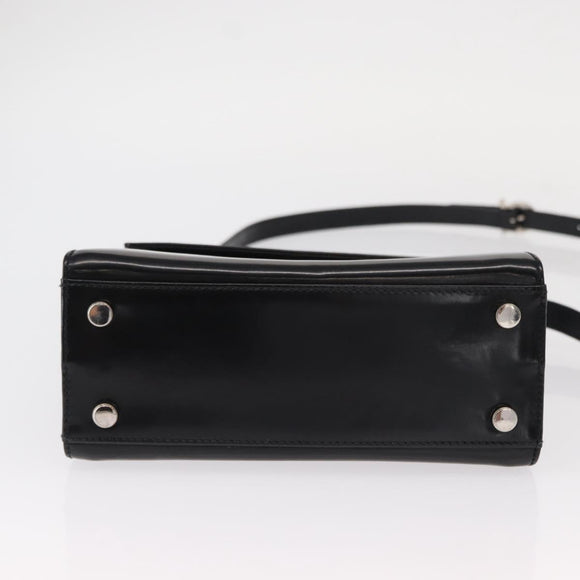 Salvatore Ferragamo Gancini Hand Bag Leather 2way Black Silver Auth gh1184