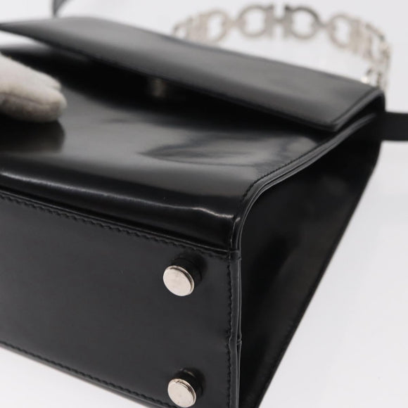 Salvatore Ferragamo Gancini Hand Bag Leather 2way Black Silver Auth gh1184