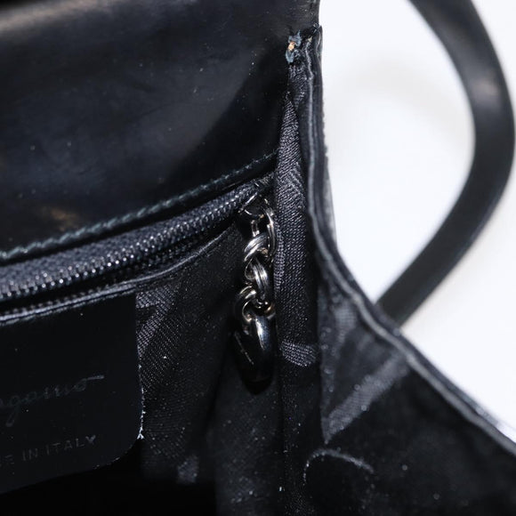 Salvatore Ferragamo Gancini Hand Bag Leather 2way Black Silver Auth gh1184