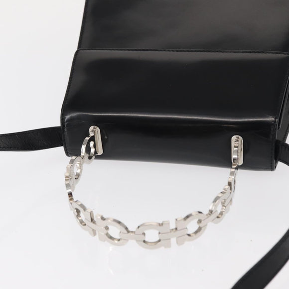 Salvatore Ferragamo Gancini Hand Bag Leather 2way Black Silver Auth gh1184