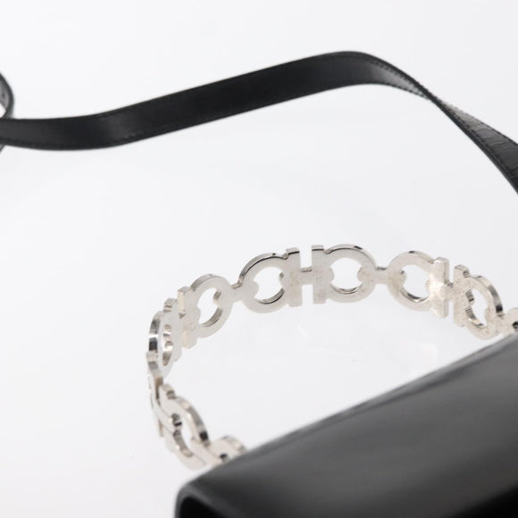 Salvatore Ferragamo Gancini Hand Bag Leather 2way Black Silver Auth gh1184