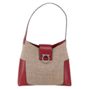 Salvatore Ferragamo Gancini Shoulder Bag Canvas Beige Silver Auth gh1189-2