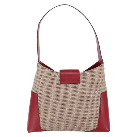 Salvatore Ferragamo Gancini Shoulder Bag Canvas Beige Silver Auth gh1189