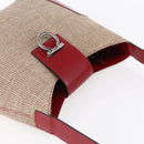 Salvatore Ferragamo Gancini Shoulder Bag Canvas Beige Silver Auth gh1189-6