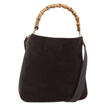 GUCCI Bamboo Shoulder Bag Leather 2way Brown Gold 001 1705 1638 Auth gh1190