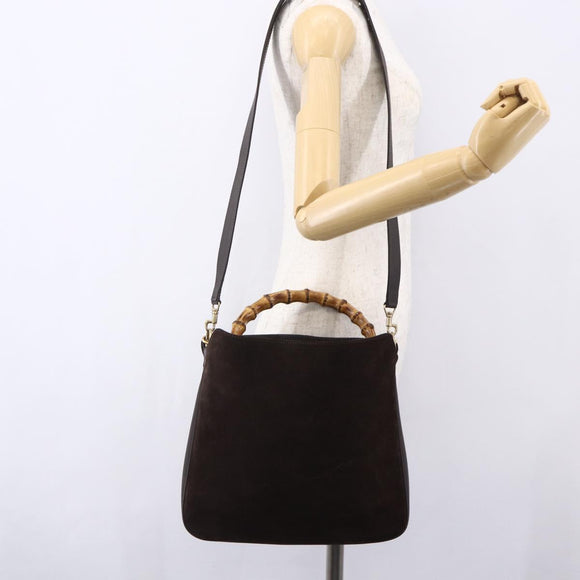 GUCCI Bamboo Shoulder Bag Leather 2way Brown Gold 001 1705 1638 Auth gh1190