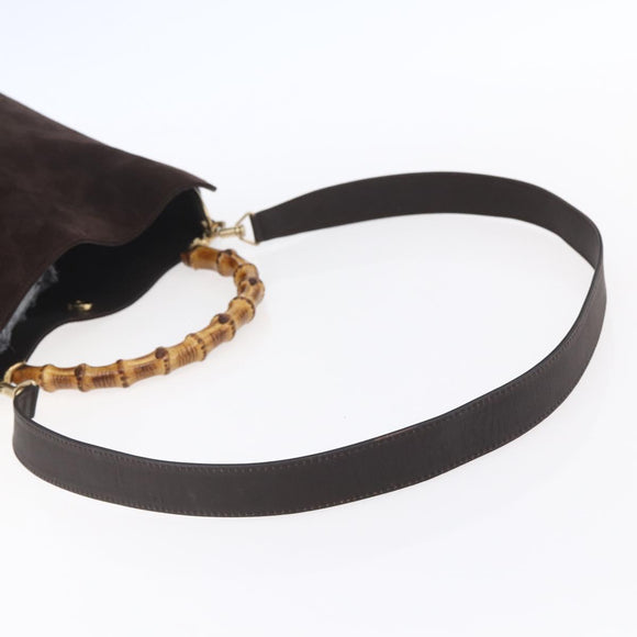 GUCCI Bamboo Shoulder Bag Leather 2way Brown Gold 001 1705 1638 Auth gh1190