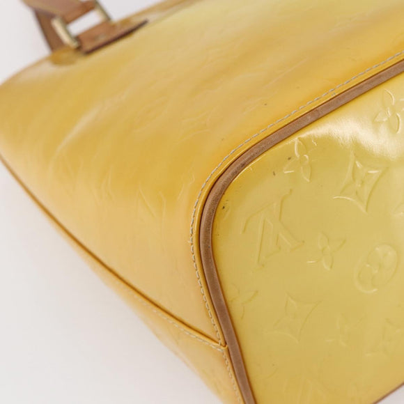 LOUIS VUITTON Monogram Vernis Houston Hand Bag Lime Yellow M91055 LV Auth gh1192