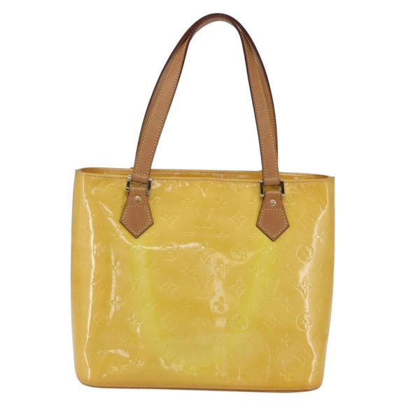 LOUIS VUITTON Monogram Vernis Houston Hand Bag Lime Yellow M91055 LV Auth gh1192