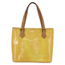 LOUIS VUITTON Monogram Vernis Houston Hand Bag Lime Yellow M91055 LV Auth gh1192-2