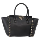 VALENTINO Studs Hand Bag Leather 2way Black Gold Auth gh1199-1