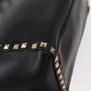 VALENTINO Studs Hand Bag Leather 2way Black Gold Auth gh1199-16