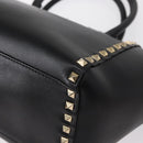 VALENTINO Studs Hand Bag Leather 2way Black Gold Auth gh1199-17
