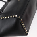 VALENTINO Studs Hand Bag Leather 2way Black Gold Auth gh1199-18