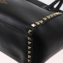 VALENTINO Studs Hand Bag Leather 2way Black Gold Auth gh1199-19