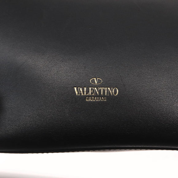 VALENTINO Studs Hand Bag Leather 2way Black Gold Auth gh1199