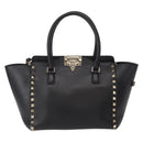 VALENTINO Studs Hand Bag Leather 2way Black Gold Auth gh1199-13