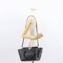 VALENTINO Studs Hand Bag Leather 2way Black Gold Auth gh1199-27