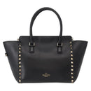 VALENTINO Studs Hand Bag Leather 2way Black Gold Auth gh1199-2