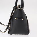 VALENTINO Studs Hand Bag Leather 2way Black Gold Auth gh1199-3