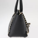VALENTINO Studs Hand Bag Leather 2way Black Gold Auth gh1199-4
