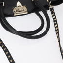 VALENTINO Studs Hand Bag Leather 2way Black Gold Auth gh1199-7