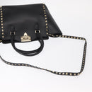 VALENTINO Studs Hand Bag Leather 2way Black Gold Auth gh1199-8